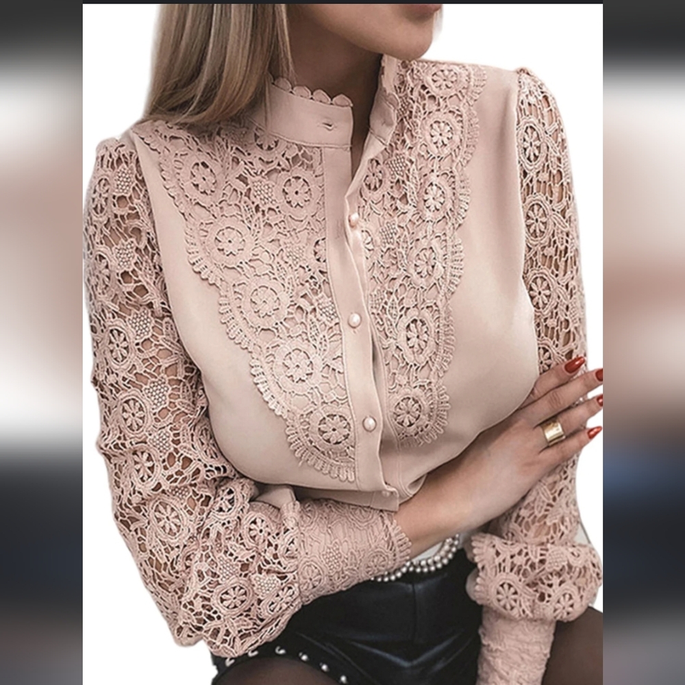 Elegant Lace Detail Pink Blouse